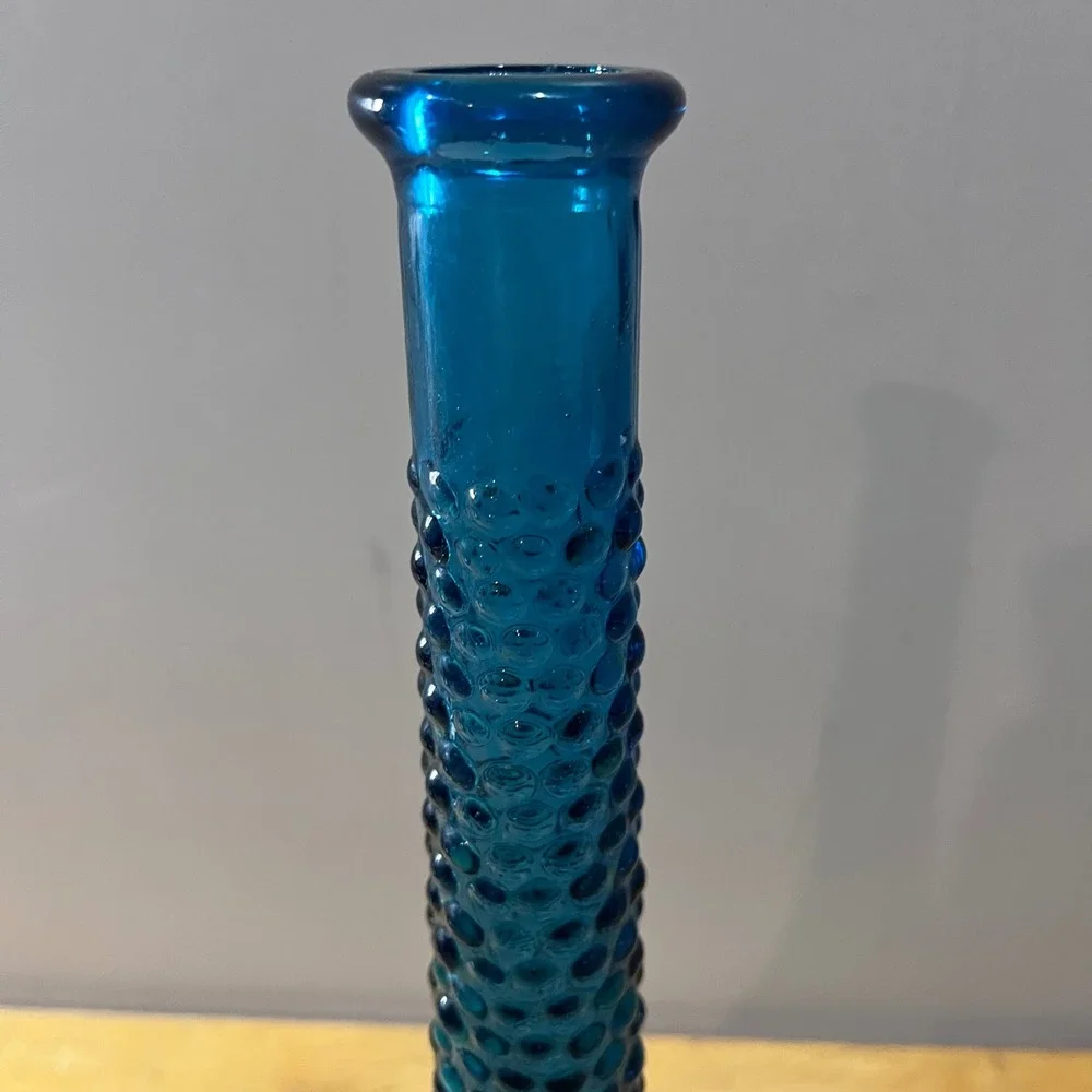 Vtg Empoli Blue Hobnail‎ Bubble Glass Decanter Genie Bottle Italy 21.5